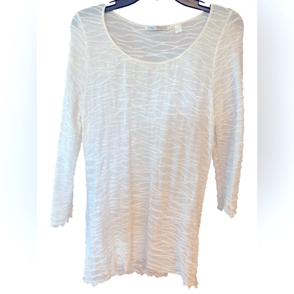 SnoSkins Sz M White Semi-Sheer Stretch Layering Piece Everyday Light Top
